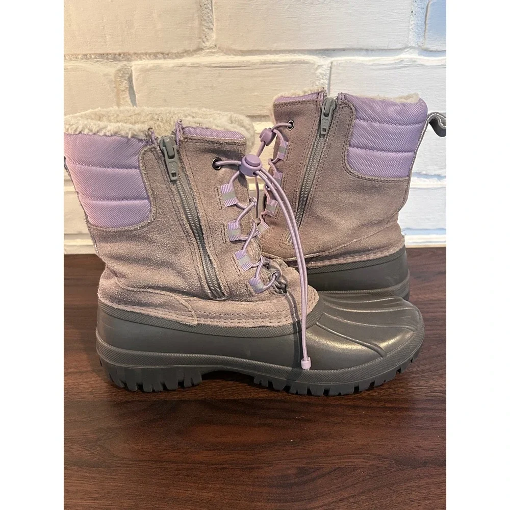 Lands End‎ Youth Snow Boots Gray Purple Waterproof Duck Boots Size 5M Gorpcore